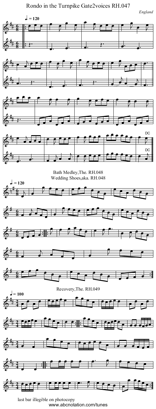 Rondo in the Turnpike Gate2voices RH.047 - staff notation