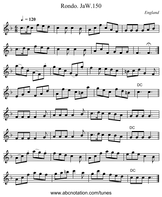 Rondo. JaW.150 - staff notation
