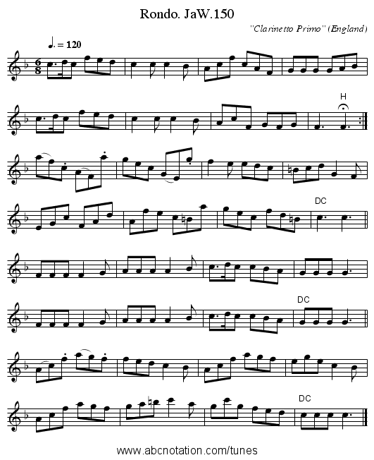 Rondo. JaW.150 - staff notation