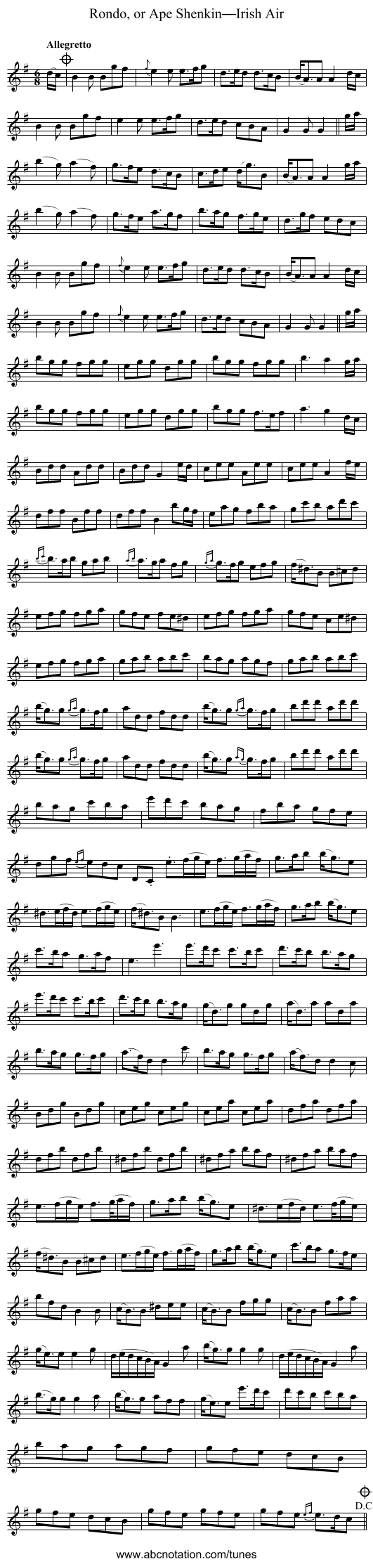 Rondo, or Ape Shenkin—Irish Air - staff notation
