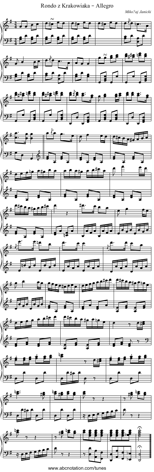 Rondo z Krakowiaka – Allegro - staff notation