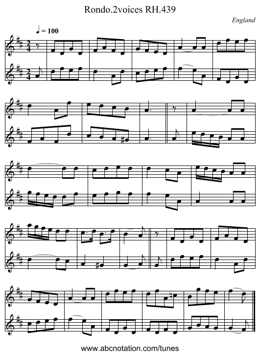 Rondo.2voices RH.439 - staff notation
