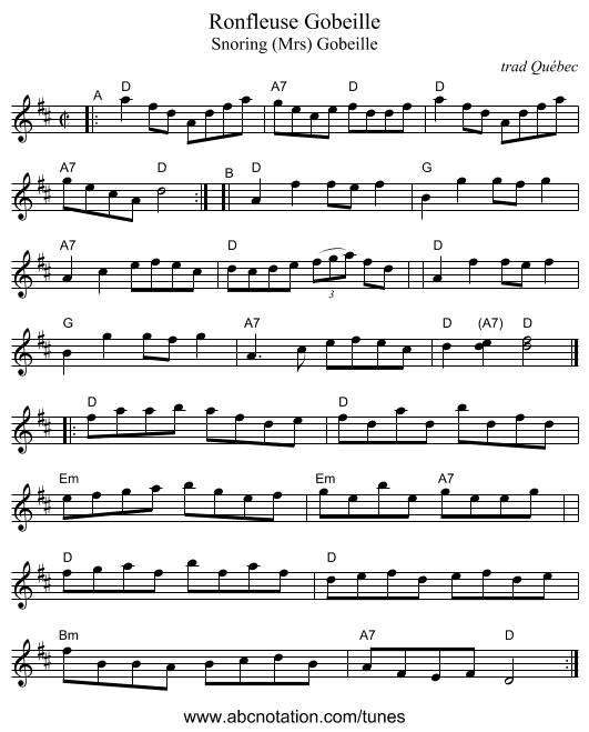 Ronfleuse Gobeille - staff notation