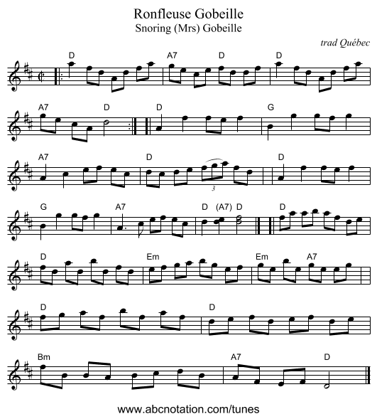 Ronfleuse Gobeille - staff notation