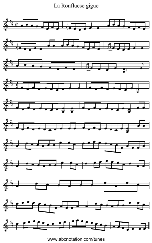 Ronfluese gigue, La - staff notation