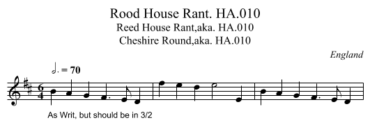 Rood House Rant. HA.010 - staff notation