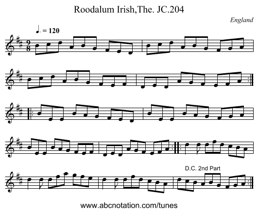 Roodalum Irish,The. JC.204 - staff notation