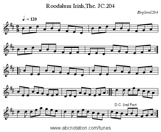 Roodalum Irish,The. JC.204 - staff notation