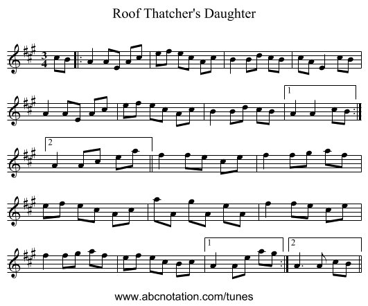 Roof Thatcher's Daughter - staff notation
