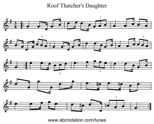 Roof Thatcher's Daughter - staff notation