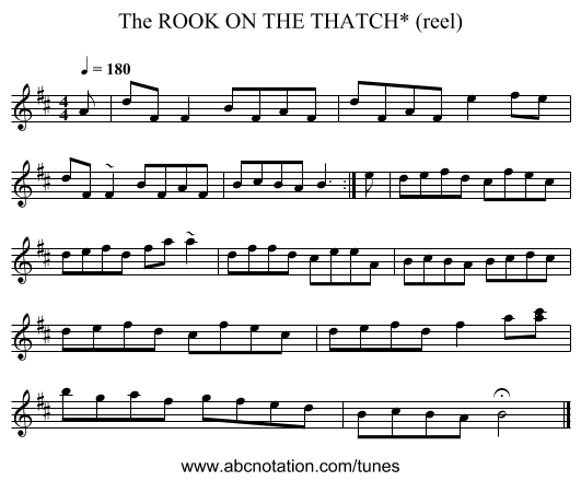 ROOK ON THE THATCH* (reel), The - staff notation