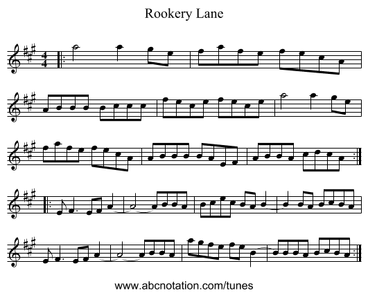 Rookery Lane - staff notation