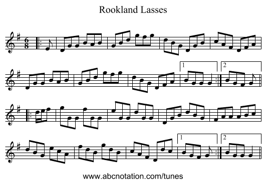 Rookland Lasses - staff notation