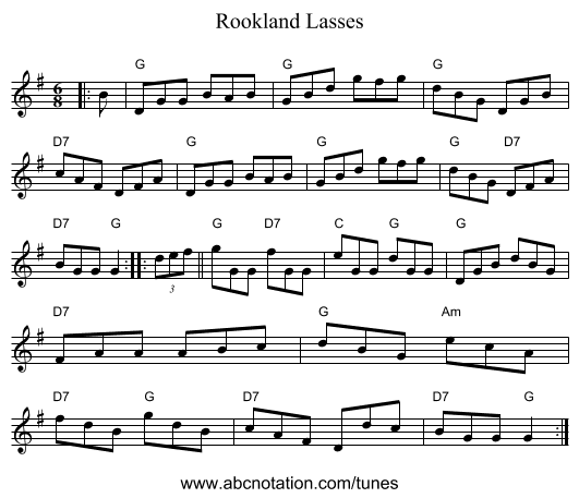 Rookland Lasses - staff notation