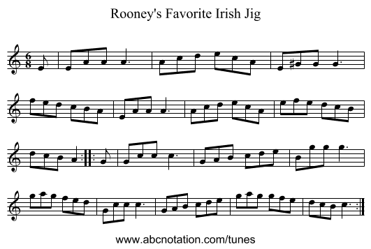 Rooney's Favorite Irish Jig - staff notation