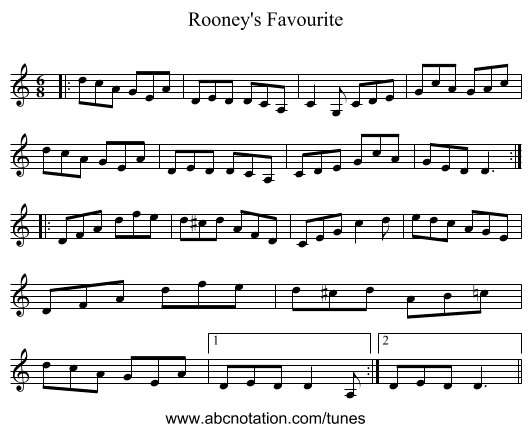 Rooney's Favourite - staff notation