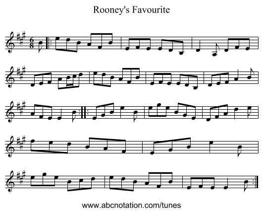 Rooney's Favourite - staff notation