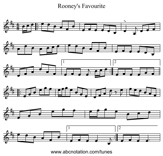 Rooney's Favourite - staff notation
