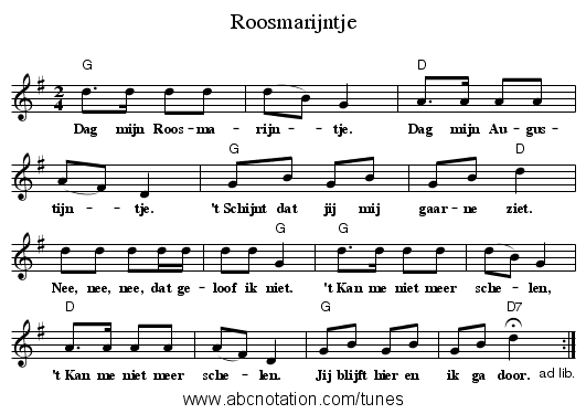 Roosmarijntje - staff notation