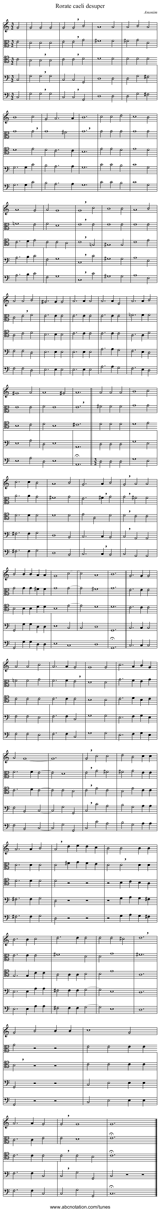 Rorate caeli desuper - staff notation