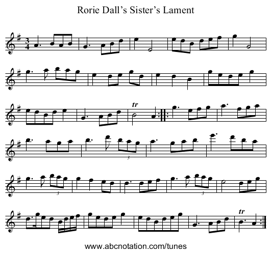Rorie Dall’s Sister’s Lament - staff notation
