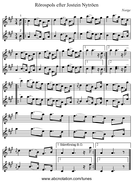 Rörospols efter Jostein Nytröen - staff notation
