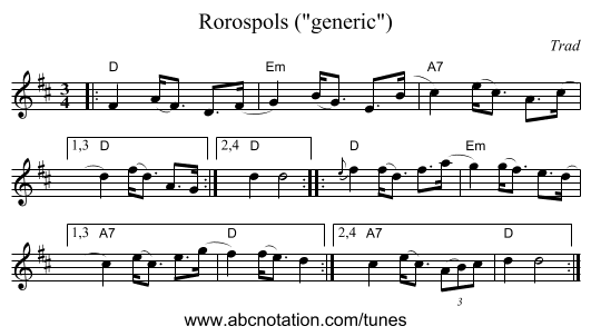 R&oslash;rospols (generic) - staff notation