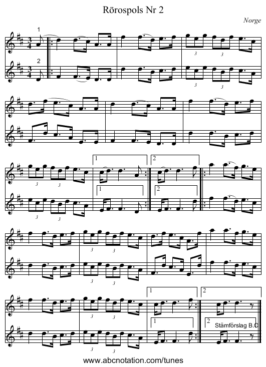 Rörospols Nr 2 - staff notation