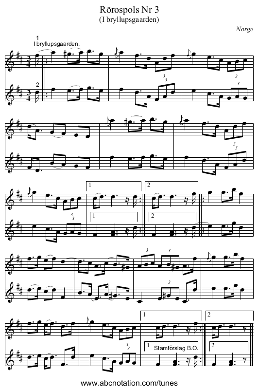 Rörospols Nr 3 - staff notation