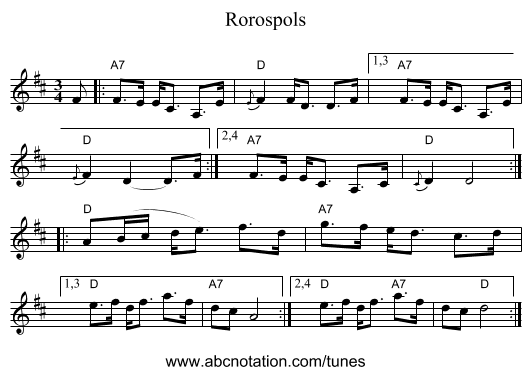 R&oslash;rospols - staff notation
