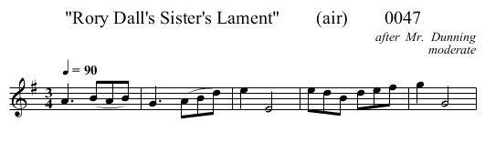 Rory Dall's Sister's Lament        (air)        0047 - staff notation