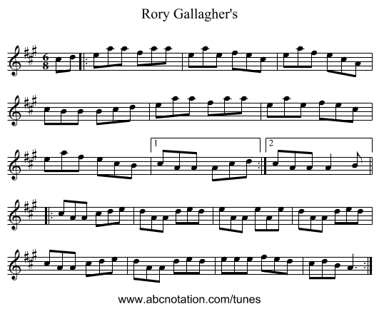 Rory Gallagher's - staff notation