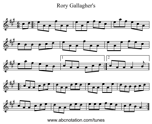 Rory Gallagher's - staff notation