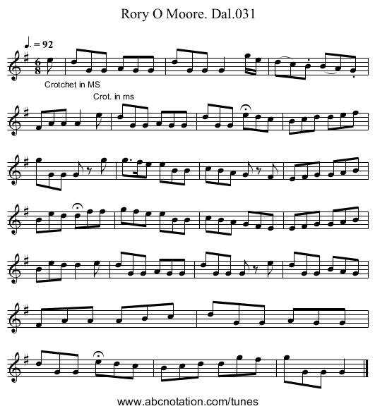 Rory O Moore. Dal.031 - staff notation