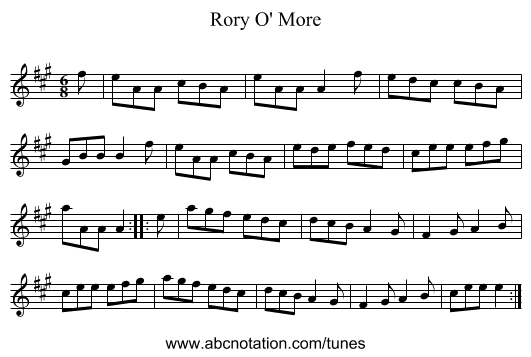 Rory O' More - staff notation