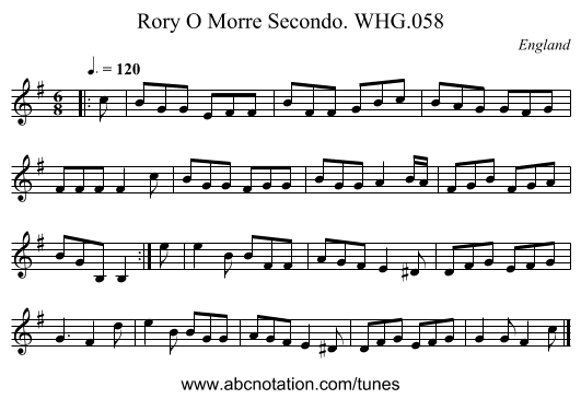 Rory O Morre Secondo. WHG.058 - staff notation
