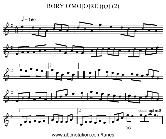 RORY O'MO[O]RE (jig) (2) - staff notation