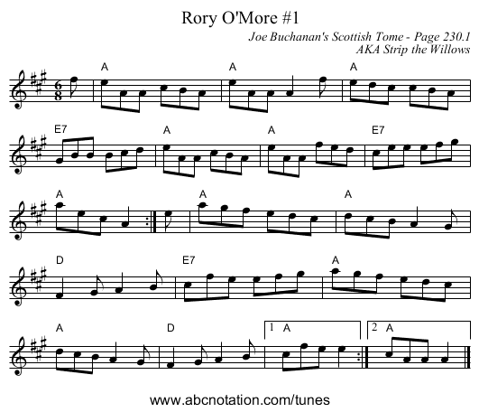 Rory O'More #1 - staff notation