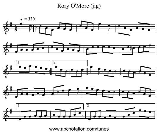 Rory O'More (jig) - staff notation