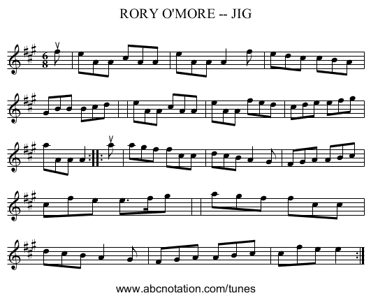 RORY O'MORE -- JIG - staff notation