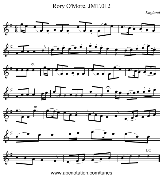 Rory O'More. JMT.012 - staff notation