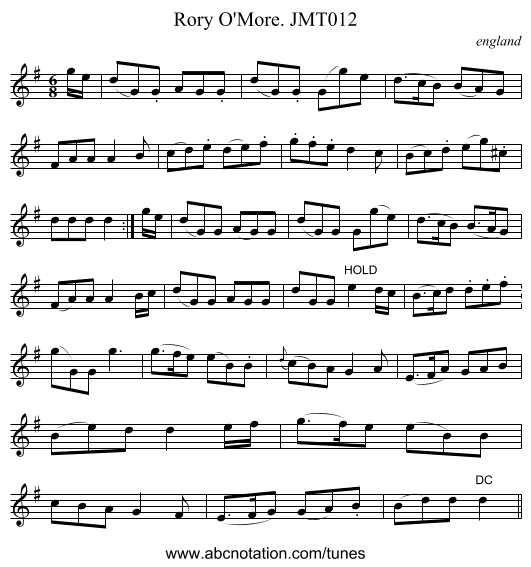 Rory O'More. JMT012 - staff notation