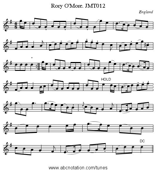 Rory O'More. JMT012 - staff notation
