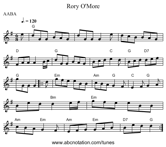 Rory O'More - staff notation