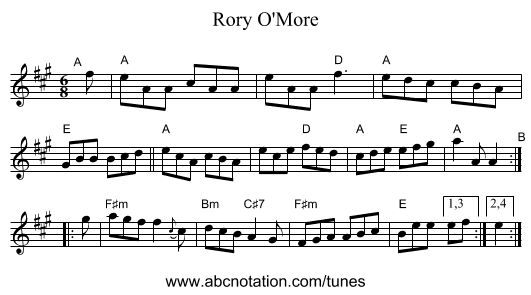 Rory O'More - staff notation
