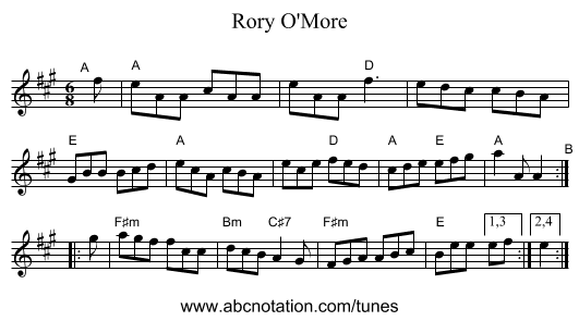 Rory O'More - staff notation