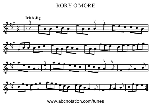RORY O'MORE - staff notation