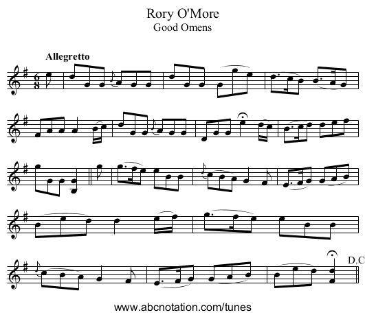 Rory O'More - staff notation
