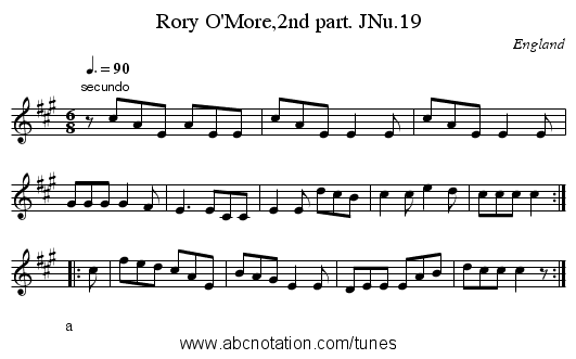 Rory O'More,2nd part. JNu.19 - staff notation
