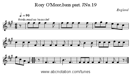 Rory O'More,bass part. JNu.19 - staff notation